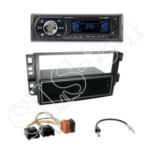 Caliber RMD050DAB-BT + Chevrolet 2-DIN Blende mit Fach schwarz + ISO-Adapter SET