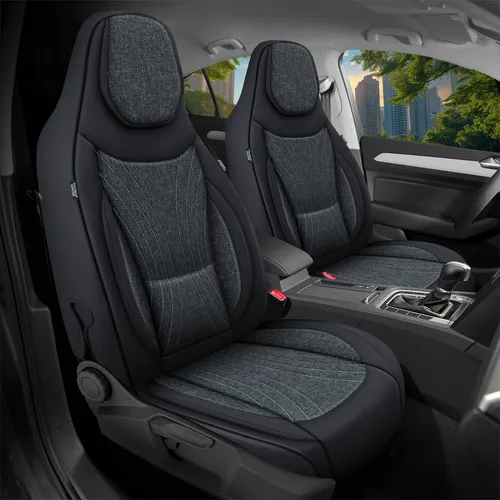 Schonbezüge für Skoda Octavia 3 Typ 5E (2013-2020) Schwarz/Anthrazit - Hochwertige Sitzbezüge für die Vorderseite, atmungsaktiv und einfach zu installieren. Ideal für PKW, mit Airbag-Naht und universeller Kompatibilität.