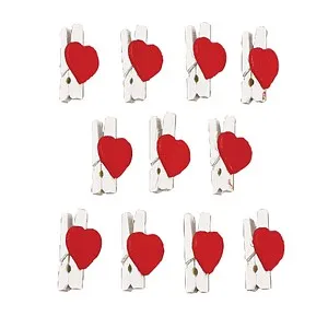 Rayher Holzklammern weiß/rot mit Herzen, 12 St.
