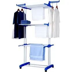 GEORGES Wäscheständer 3 Ebenen klappbar, mobil - Wäscheständer mit 18 Metern Wäscheleine, 3 Ebenen und ausklappbaren Seitenflügeln für bis zu 14 Kleiderbügel. Ideal für kleine Wohnungen – platzsparend und mobil.