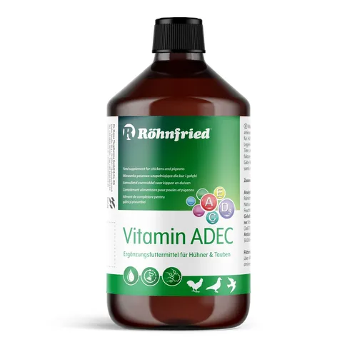 Röhnfried Vitamin ADEC 1000 ml - Optimale Vitaminversorgung für Geflügel - Geflügelhaltung mit Vitamin ADEC für verbessertes Wachstum und stärkere Abwehrkräfte, ideal zur Unterstützung während Zucht und Aufzucht.