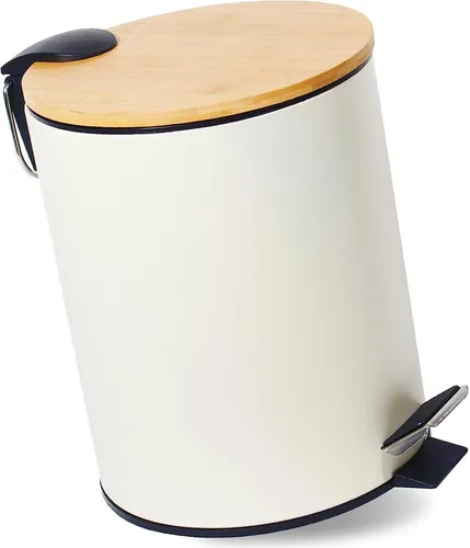 Theo Cleo Mülleimer Bad mit Holzdeckel - 5L, ergonomisches Design mit Softclose-Funktion und umweltfreundlichem Bambusdeckel