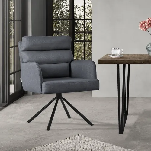 ML-DESIGN Drehbarer Polsterstuhl Anthrazit - Polsterstuhl mit Rücken- und Armlehne, 180° drehbar für flexibles Sitzen, ideal für Esszimmer, Wohnzimmer oder Home-Office. Hoher Komfort durch weichen Polyesterbezug und ergonomisches Design.