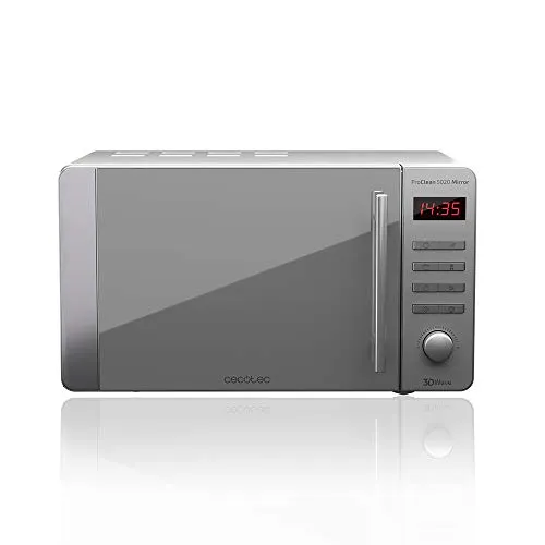 Cecotec ProClean 5020 Mirror Mikrowelle 20L 700W - Mikrowelle mit Ready2Clean Beschichtung für mühelose Reinigung, 3DWave Technologie für gleichmäßiges Garen und 8 voreingestellten Programmen. Elegantes Edelstahl-Design mit verspiegelter Tür.