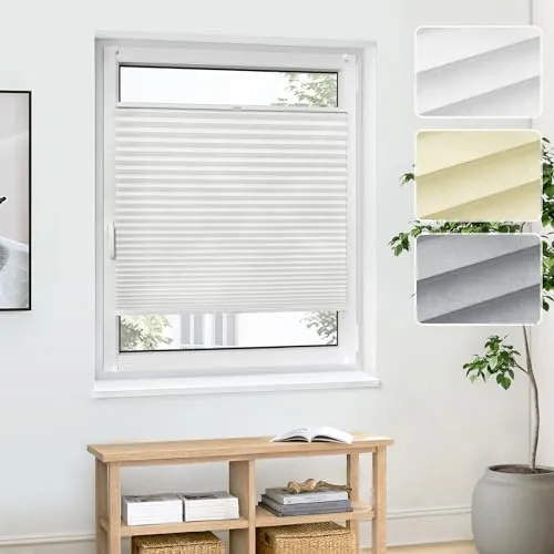 Jalousiescout Plissee Klemmfix ohne Bohren—Jalousie 55x140cm weiß Sichtschutz Fenster Sonnenschutz, Lichtdurchlässig Faltrollo für Fenster & Tür, Basis-Vliesstoff Pure Plissee