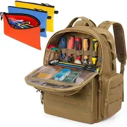 Werkzeugrucksack Herren mit Organizer-Tasche und 3 Werkzeugtaschen, Khaki