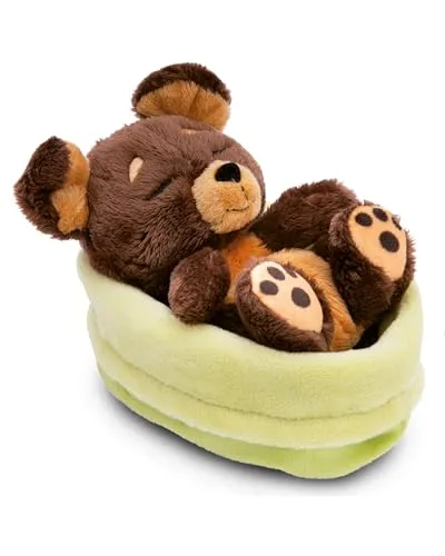 Kuscheltier Hund braun 12cm schlafend im Körbchen