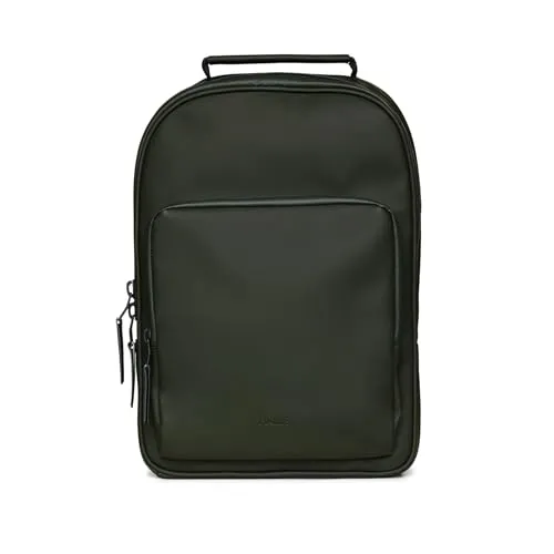 RAINS Bücherrucksack - Wasserdichter Rucksack für Laptop bis 15 Zoll, Grün - Tagesrucksäcke mit minimalistischem Design und wasserdichtem PU-Gewebe. Ideal für Schule oder Büro, schützt deinen Laptop und bietet zusätzlichen Stauraum.