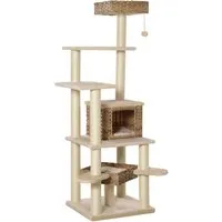 PawHut Rattan Kratzbaum mit Katzenhöhle - Aktivitätskratzbaum für Katzen, mehrstöckig mit Sisalseil-Kratzpfosten und gemütlicher Katzenhöhle – ideal für Unterhaltung und Möbel-Schutz.