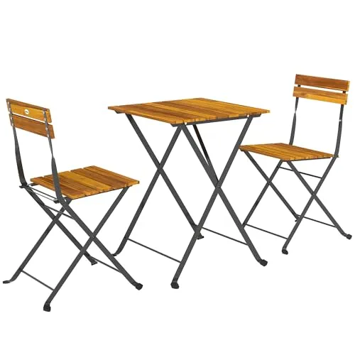 Outsunny 3-teiliges Bistroset für 2 Personen - Elegantes Bistroset mit klappbarem Tisch und 2 Stühlen, ideal für Balkon und Terrasse. Leicht und platzsparend, aus robustem Akazienholz und pulverbeschichtetem Stahl gefertigt, für langanhaltenden Genuss im Freien.