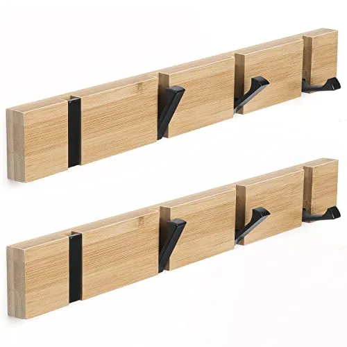 ANVODE 2 Stück Holz Garderobenhaken, Garderobe Kleiderhaken Faltbare Garderobenleiste mit 4 Haken für Jacken, Mäntel, Hüte, Schals, Handtaschen (40cm)