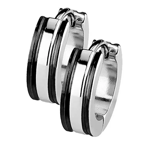 Mianova Unisex Creolen Edelstahl Bicolor Damen Herren Klapp Ohrringe Huggie Kreolen Rund Glanz Matt Silber Schwarz