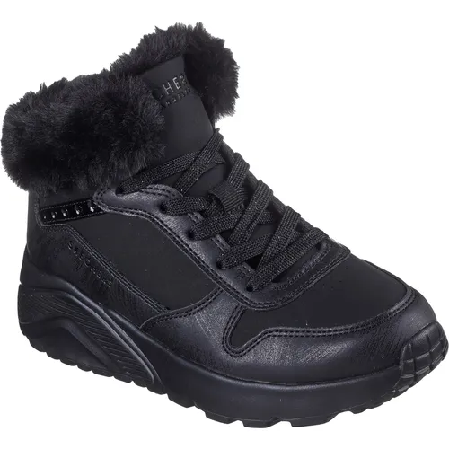 Skechers UNO LITE Sneaker Mädchen Schwarz, Größe 35 - Wanderschuhe mit erhöhtem Schaft und flauschigem Kunstfell-Futter für warme Füße; ideal für kalte Tage und Outdoor-Aktivitäten.
