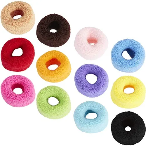 Yoosit 12 Stück Frottee Baumwolle Elastisch Dehnbar Fuzzy Breit Dicke Haargummis Scrunchies Ring Schlaufe Keine Falten Nahtloses Haar Gummiband Halter Haarschmuck für Frauen Mädchen, Mehrfarbig