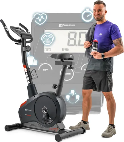 Hop-Sport HS-2080 Spark Ergometer - Fitnessbike mit Pulsmessung - Fahrradergometer mit Trainingscomputer, 8 Widerstandsstufen und rutschfesten Pedalen für sicheres Training. Ideal für individuelles Fitness-Training zu Hause.