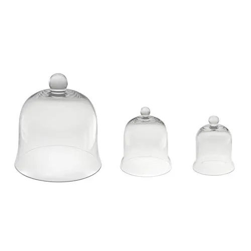 DRULINE 3er Set Glasglocke Transparent Deko Glaskuppel Glashaube Kuchenglocke Tischdeko Lebensmittel Obsthaube Tortenglocke Kuchenabdeckung Käseglocke Ø 10/15/22 cm Glasdom zur Dekoration
