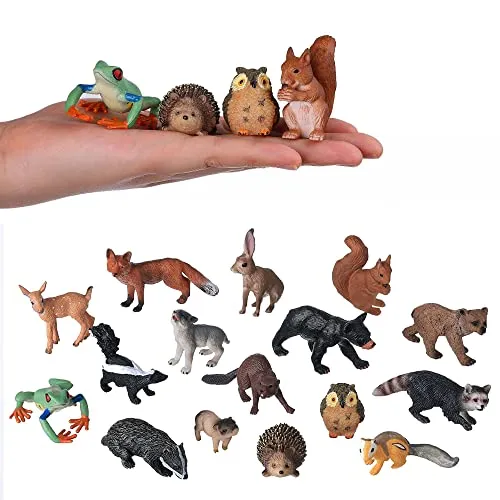 JOKFEICE Kleine Tierfiguren für Kinder, 16 STK. realistische Waldtiere, Babyfiguren, Waldtiere, Lernspielzeug für Wissenschaftsprojekte, Kuchenparty Dekoration