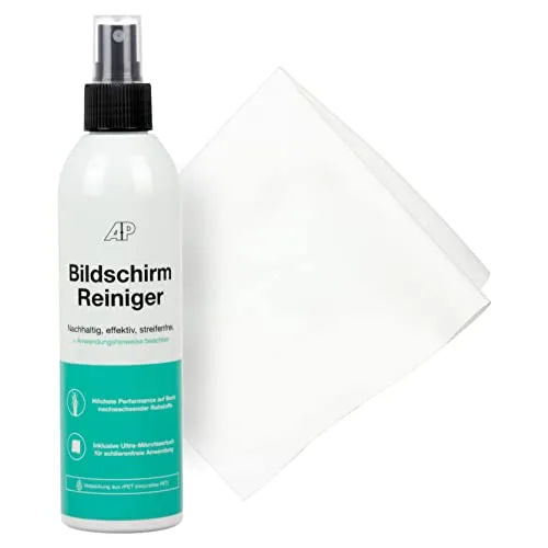 AP Bildschirmreiniger – Nachhaltiger Reiniger für Displays, Glas und Brillen, inkl. schlierenfreiem Mikrofasertuch (250 ml)