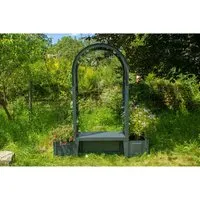 KHW Gartenbank Brüssel mit Rundbogen und Pflanzkästen - Pflanzkübel und Gartenbank in einem, aus robustem Kunststoff, ideal für gemütliche Gartenmomente mit dekorativen Blumen und elegantem Rundbogen.
