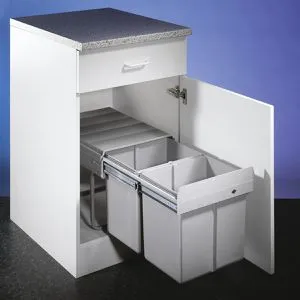 Wesco Einbaumülleimer Double-Master 345 S/400-2 - Haushaltszubehör: 2-fach Abfallsammler mit Vollauszug, ideal für Drehtürenschränke, bietet 32 Liter Gesamtvolumen für effiziente Mülltrennung.