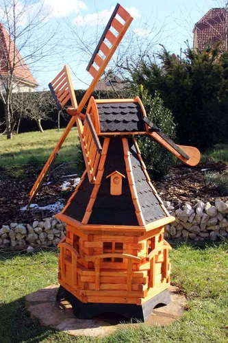 Holzdekoladen Deko-Windrad mit Solarlicht – Wetterfeste Garten Deko in Weiß