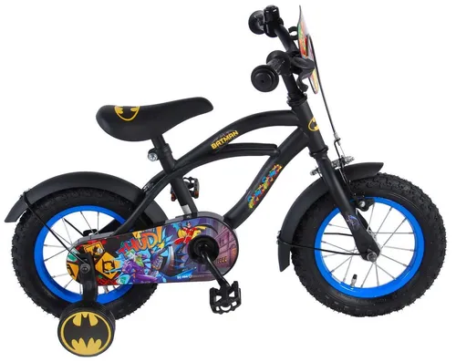 Volare Kinderfahrrad 12 Zoll Batman - Kinderfahrrad im Batman-Design mit Rücktrittbremse und Stützrädern, ideal für kleine Superhelden. 95% vormontiert für schnellen Fahrspaß und Sicherheit.