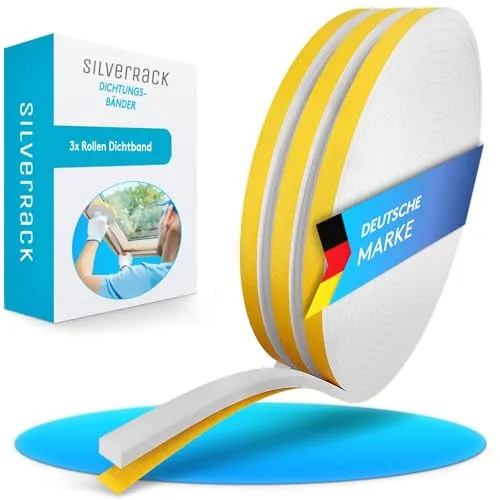 SilverRack 15m Dichtungsband selbstklebend Weiß [6 mm x 3 mm] - Schaumstoff Klebeband für Tür Dichtung, Fensterdichtung - Türdichtung Abdichtungsband - Fenster abdichten - Dichtband Isolierung