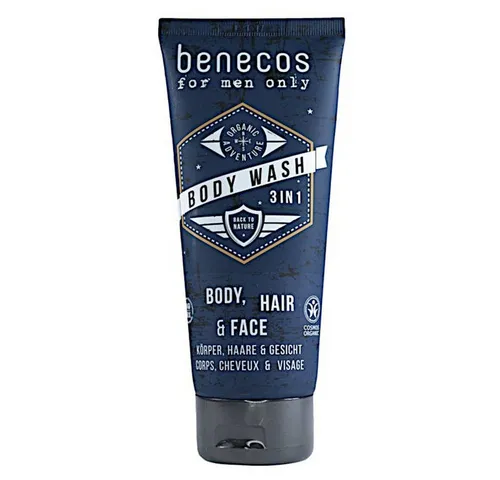 Benecos Duschgel for men only - 3in1 Body Wash 200ml - Duschgele für Männer – der ultimative Frischekick mit Bio-Extrakten für Körper, Haare und Gesicht. 100% recycelbare Verpackung und zertifizierte Biokosmetik für ein nachhaltiges Duscherlebnis.