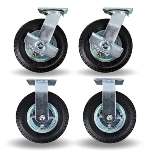 FROSAL Lenkrolle & Bockrolle SET 8“ Luftreifen Bremse Ø Rad 200 mm Rolle Luft Transportrolle Palettenrolle Palettentransport