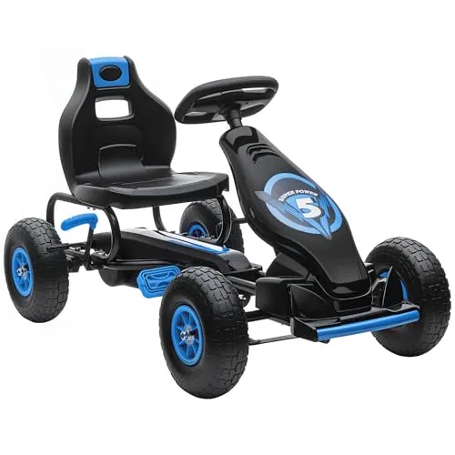 HOMCOM Go-Kart Kinder-Gokart - Go-Kart für Kinder ab 5 Jahren, mit verstellbarem Sitz und einer maximalen Belastbarkeit von 50 kg – ideal für Garten und Balkon, in Blau+Schwarz.