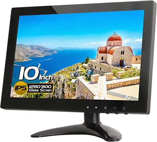 WHOLEV 10,1 Zoll CCTV Monitor IPS LCD HDMI Farbbildschirm, 1280x800 Breit Blickwinkel mit AV/VGA/HDMI/BNC/AUX/Audio Ports Lautsprecher Eingebaut, für Haus Sicherheit, CCTV Kamera, PC-Anzeige