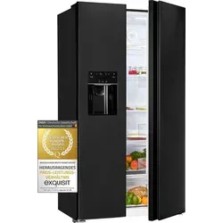 Exquisit SBS520-CF-040E - Side by Side Kühlschrank, 91 cm breit, 513 L, NoFrost, mit Ice-Maker und Festwasseranschluss für optimale Wasserversorgung und flexibles Eisangebot