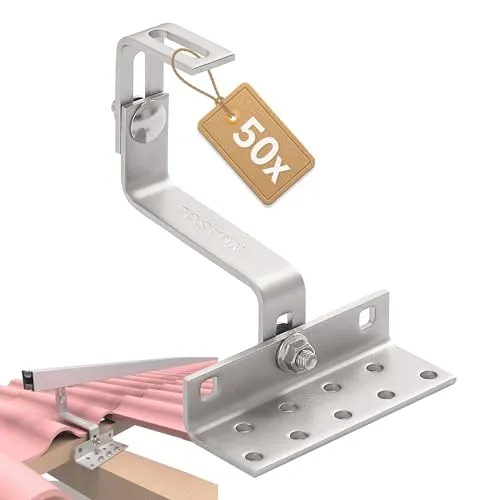 NuaSol 10x/50x/100x A2 Dachhaken für Photovoltaik - Solarmodul-Halterungen, witterungsbeständige Edelstahl-Haken mit Höhenverstellbarkeit für eine sichere Montage von Mini-PV-Anlagen und Balkonkraftwerken.