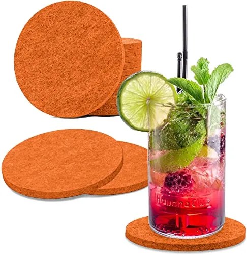 wortek Filzuntersetzer rund für Gläser – 8er Set Glasuntersetzer für Getränke, Tassen, Bar, Glas - Ø 10cm Tischuntersetzer waschbare Untersetzer Gläser Orange Glas Untersetzer-Set
