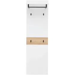 Voleo Garderobenpaneel Memphis in Weiß und Eiche Artisan - Garderobe mit Hutablage und Kleiderstange, stylish und funktional, ideal für einen einladenden Eingangsbereich