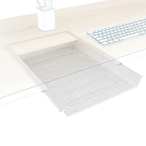 KD Essentials – Schublade unter Schreibtisch, verstaut A4-Dokumente und Büroartikel unsichtbar unter dem Tisch, Unterbau Schubfach als Organizer/Ablage im Büro und Home Office – Metall, weiß