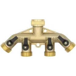 Puteus - Messing Wasserverteiler 4 Fach 3/4 Zoll Anschlüsse 4 Wege Verteiler Garten