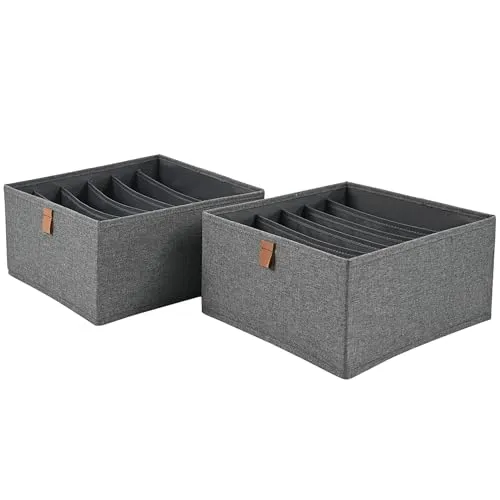 hausleben Organizer Box 2er Set – 6 Fächer je Box – Faltbare Aufbewahrungsbox aus Stoff 30x30x15cm – für BHs, Slips, Socken & Kleidung – Leinenoptik
