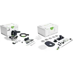 Festool Oberfräse OF 1010 REBQ-Set, 1010 W - Fräsen - Präzise Tiefeneinstellung mit 1/10 mm-genauer Frästiefe und robustem Zubehör-Set für optimale Ergebnisse. Inkl. Koffer und LED-Lichtring.