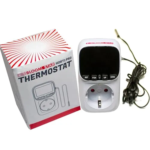 Bloomstar by Crescience Horti Pro Thermostat, Temperaturregler mit Messfühler, Steckdose für Heizung und Klimageräte, 230V 3500W, Präzise Temperatursteuerung für Indoor-Gärten
