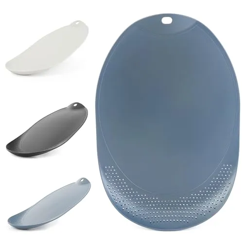 KADAX Schneidebrett mit Entwässerungssystem, Modernes Obst- und Gemüsebrett, Robuste Schneideunterlage mit Griffloch, Küchenbrett(Dunkelgrau)