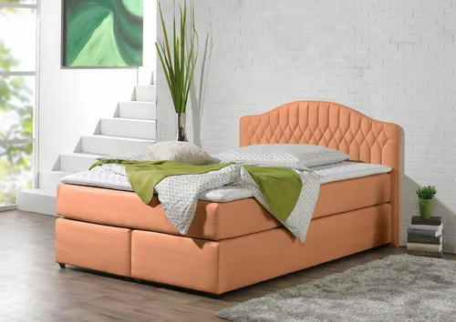 Boxspringbett MAINTAL, orange (terra) - 140x200 cm, 7-Zonen-Kaltschaummatratze - Betten, bietet traumhaften Schlafkomfort mit optimaler Körperunterstützung dank 7-Zonen-Kaltschaummatratze und Bonnell-Federkern für perfekte Punktelastizität.