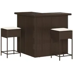 vidaXL 3-teiliges Gartenbar-Set mit Kissen - Braun - Stylisches und funktionales Gartenbar-Set aus pflegeleichtem Poly Rattan für entspannte Stunden im Freien. Bequeme Sitzkissen mit abnehmbarem Bezug und robuster Stahlrahmen sorgen für Stabilität und Komfort.