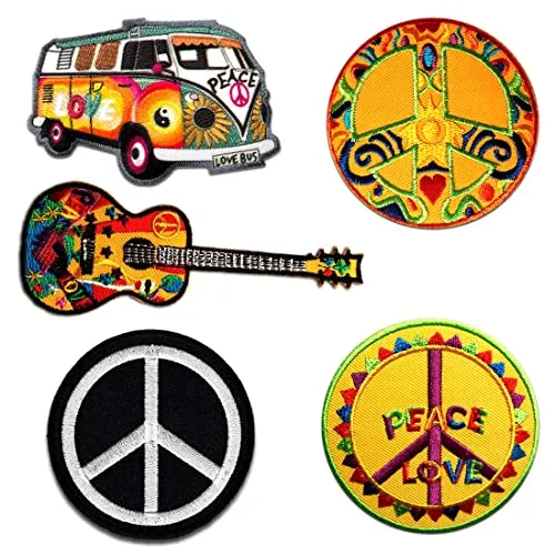 Catch the Patch Hippie Set 5 Stück - (Größe: verschiedene Größen) – Kultige Aufnäher zum Aufbügeln & Aufnähen – Für Jacken, Rucksäcke, Shirts & Cosplay – Ein Must-have für DIY-Fans