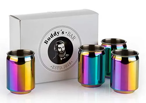 Buddy´s Bar Cocktailbecher Set - 4 Edelstahlbecher mit Regenbogen-Effekt - Cocktail-Sets mit 4 hochwertigen Edelstahlbechern, die im trendigen Regenbogen-Design glänzen. Perfekt für unvergessliche Cocktail-Abende mit Freunden!
