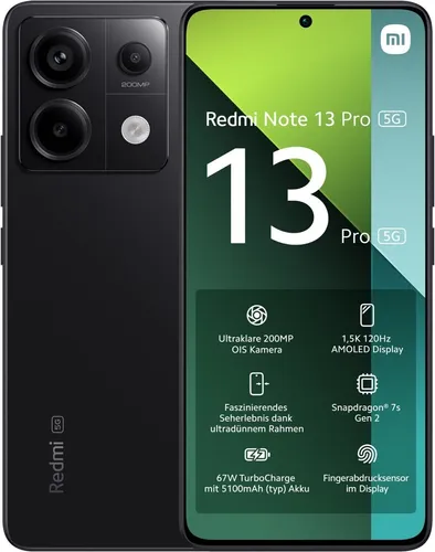 Redmi Note 13 Pro 5G - 8GB RAM, 256GB Speicher, 200MP OIS-Hauptkamera für professionelle Fotos und spritzwasserfest