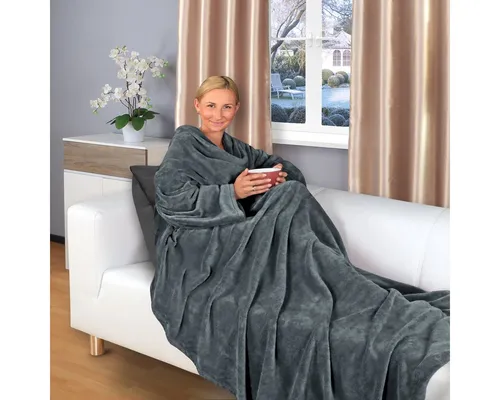 Gräfenstayn flauschige Kuscheldecke mit Ärmeln und Fußtasche 180x150 cm - Wohndecken der Premium-Marke Gräfenstayn, aus erstklassigem Flanell-Stoff, ideal für Allergiker und perfekt für gemütliche Abende.