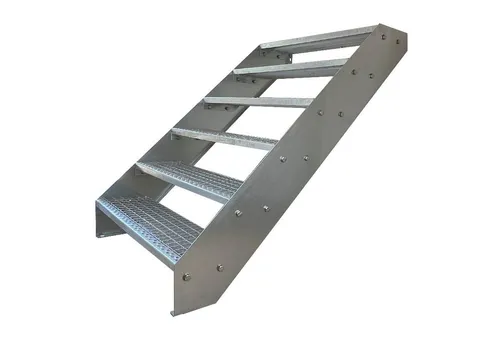 Kaminbau Mierzwa Außentreppe Premium Treppe Verzinkt, für Geschosshöhen bis 114 cm, Stufen Gitterroststufen nach DIN 24531, (Höhe 114 cm, Breite wählbar aus 60, 80, 100, 120, 140 cm), Gartentreppe Stahltreppe Wetterfest Rostfrei Feuer-Verzinkt Rutschfest