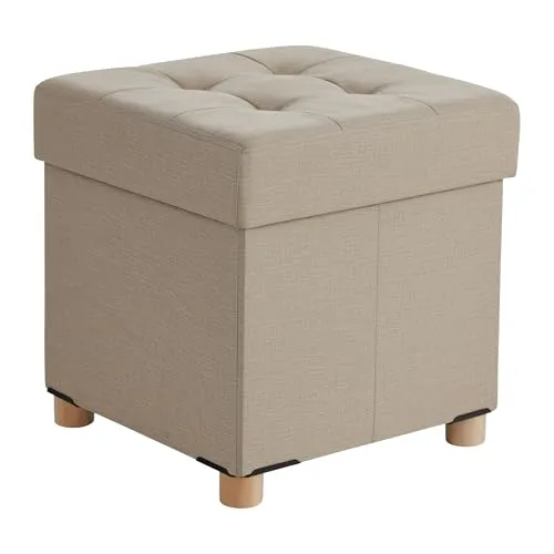 Relaxdays Hocker mit Stauraum Polyester Beige - Der vielseitige Hocker bietet Stauraum und eine bequeme Sitzfläche. Ideal für Wohnzimmer oder Flur, eignet er sich auch als Fußablage. Mit seinem modernen Design in Leinenoptik und stabilen Holzfüßen ist er ein echter Blickfang.