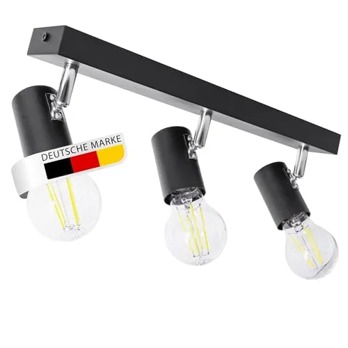 max K O M F O R T LED Deckenleuchte schwarz | 3x E27 Fassung 3-flammig | schwenkbar Deckenlampe Deckestrahler Deckenspot Wandleuchte proShine-E273-BK